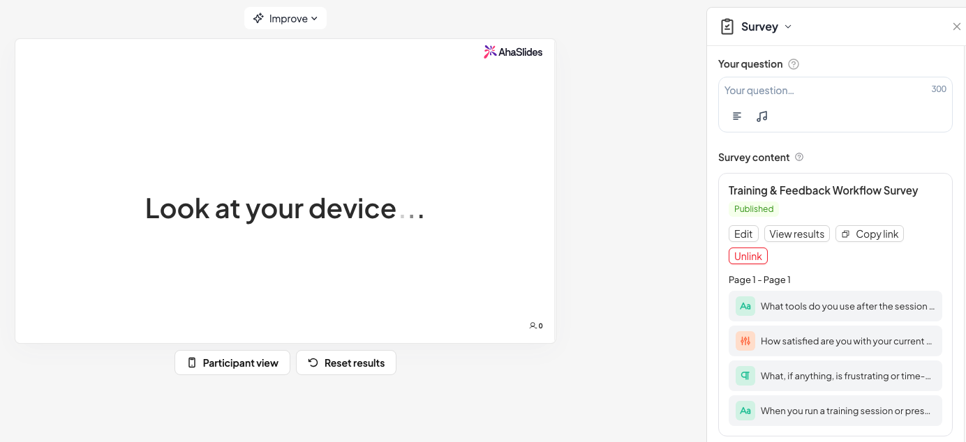 Linking the published Survey to the presentation slide deck