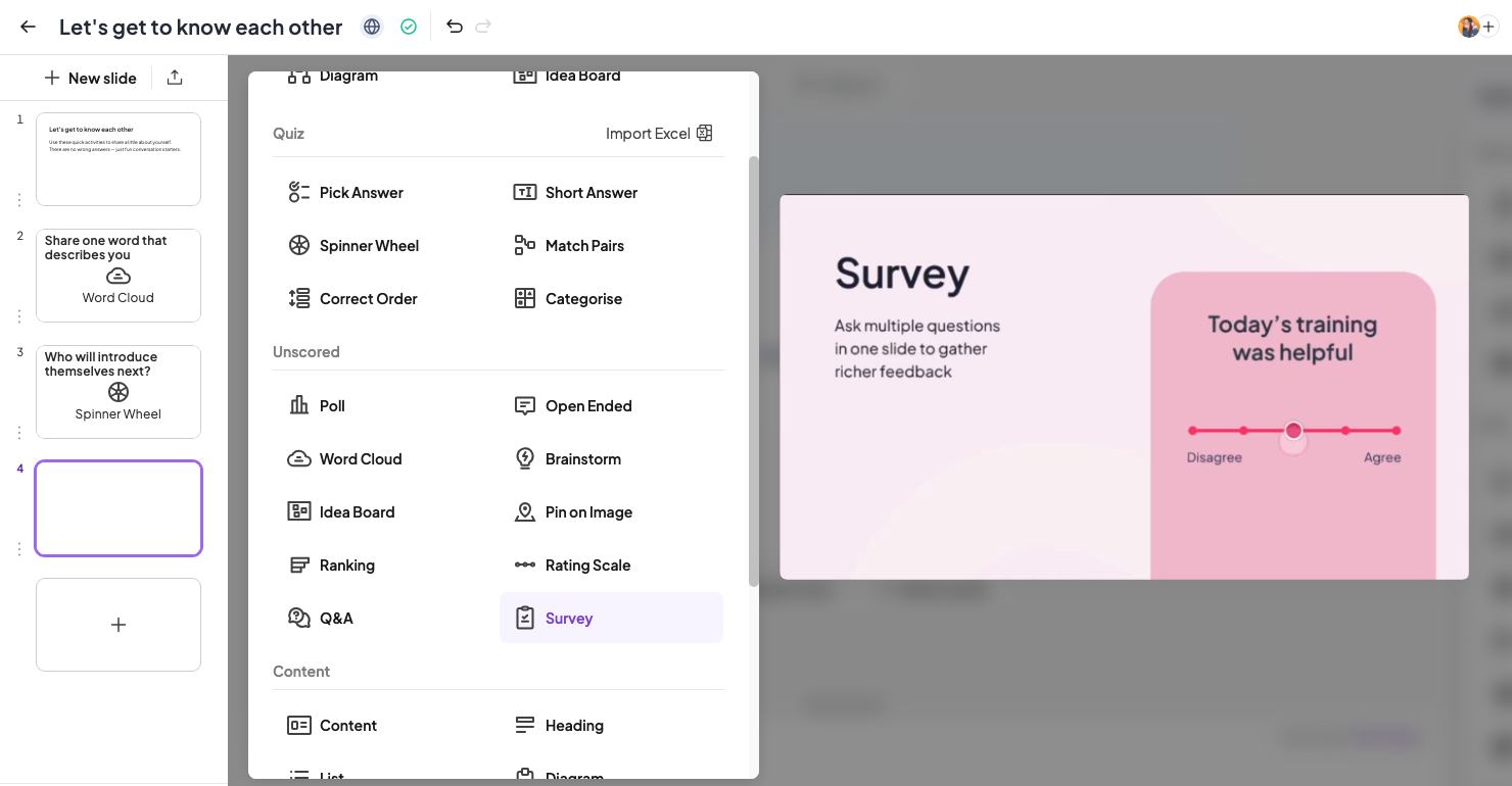 Adding Survey as a new slide on AhaSlides presentation
